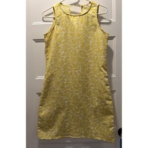 AND Yellow Leaf Print Sleeveless Shift Dress Women's Size 10 Textured Mod Style